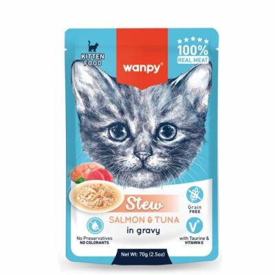 Wanpy Stew Gravy Ton Balıklı ve Somonlu Yavru Yaş Kedi Maması 70 Gr - 1