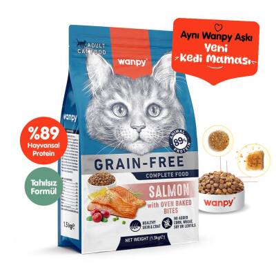 Wanpy Tahılsız Somon Balıklı Yetişkin Kedi Kuru Maması 1,5 kg - 1