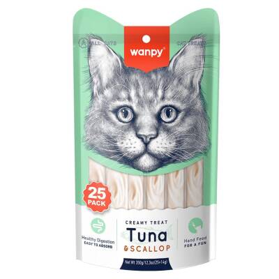 Wanpy Ton Balıklı ve Deniz Taraklı Krema Kedi Ödülü 14 gr X 25 Adet - 1